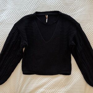 Free People Black V-Neck Sweater